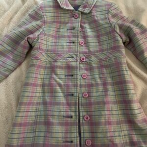 Gymboree Plaid Pea Coat with Pink and Blue